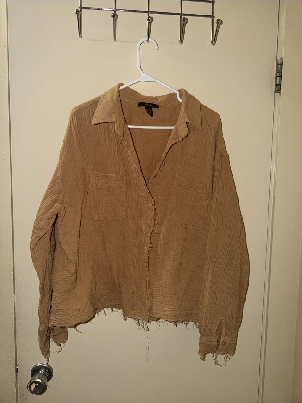 Forever 21 Men's Frayed Hem Button-Down Shirt - Brown